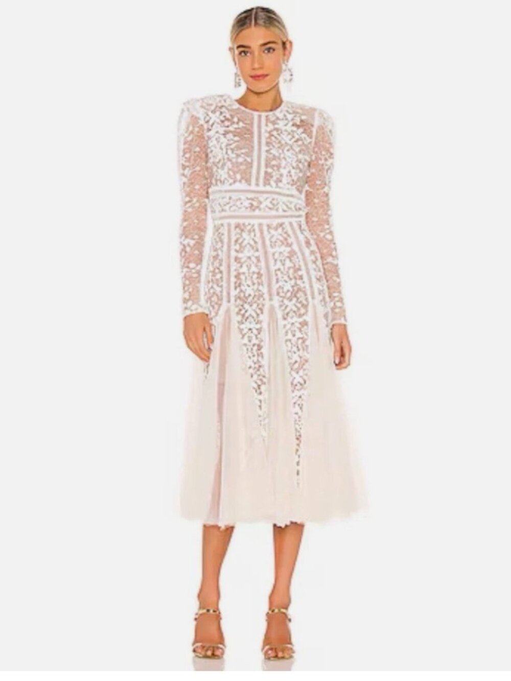 Bronx Banco Saba Ivory Embroidered Mesh Dress Crochet Trim Bridal Tulle Sz 4